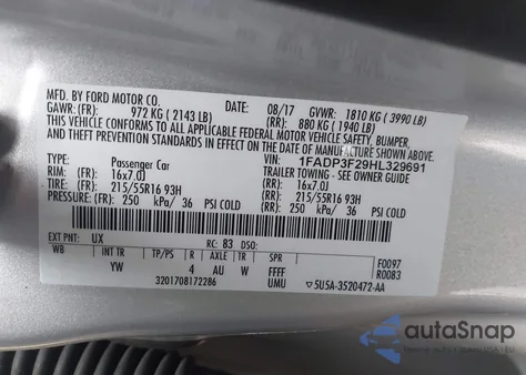 2017 Ford Focus Se из США, поврежденный, VIN 1FADP3F29HL329691